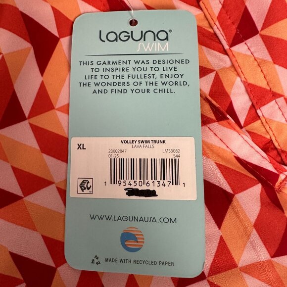 Laguna Swim Mens XL Swim Trunks Lava Falls Red Geometric Quick-Dry UPF 50+ 7" - Picture 7 of 13